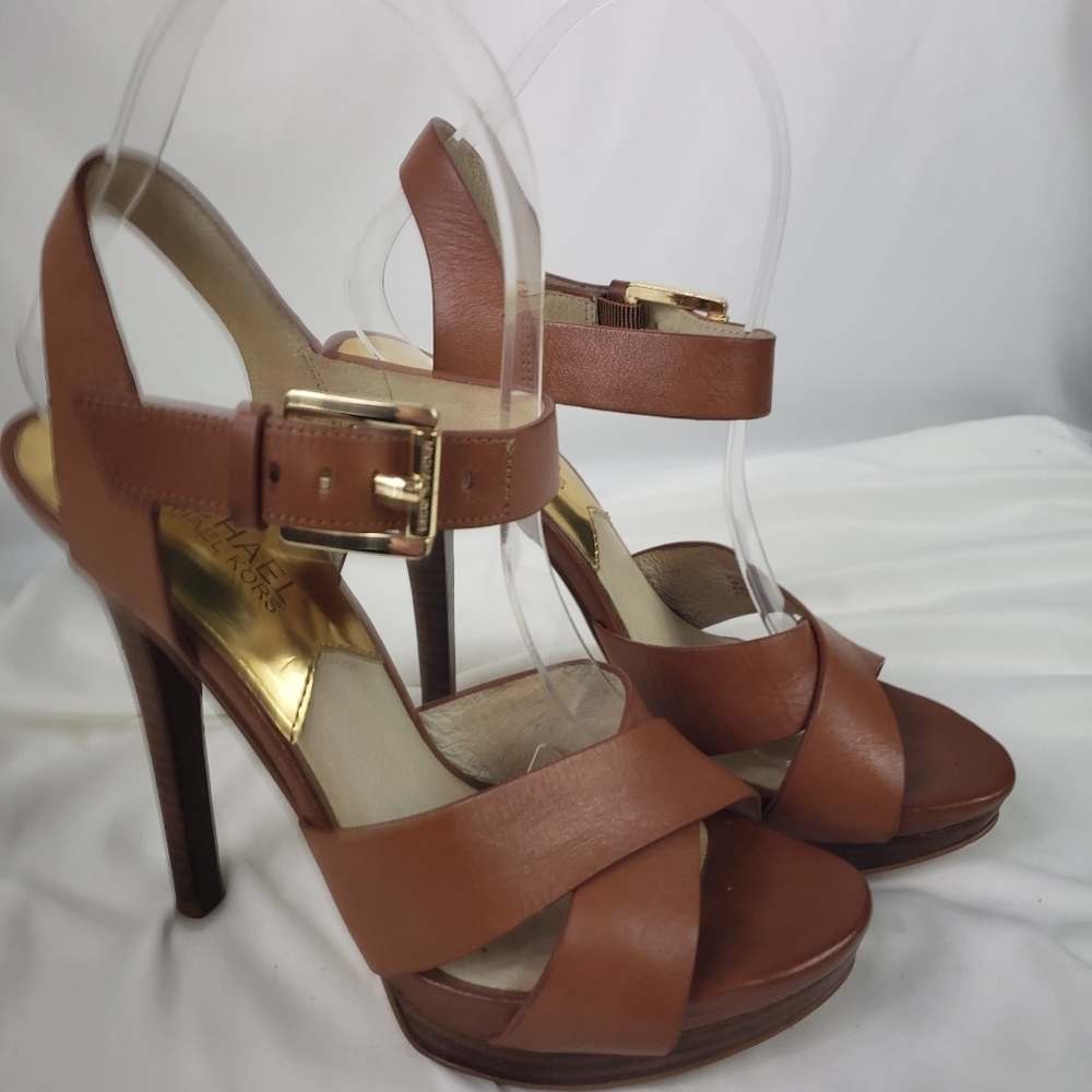 Michael Kors Leather Cross Strap Platform Heel